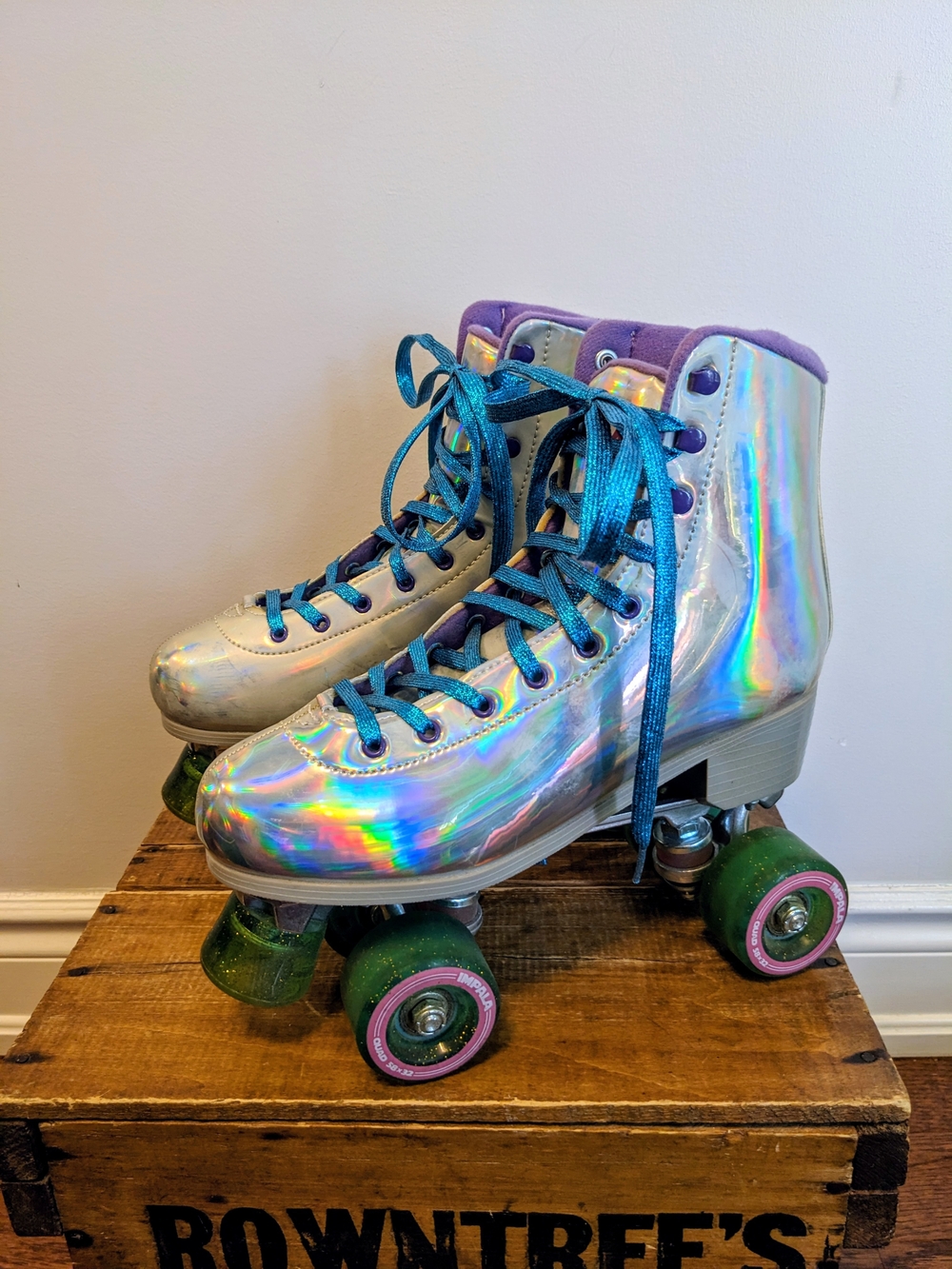 Impala Holographic Roller Skates with Blue Laces - Women Size 10